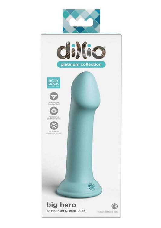 Dillio Big Hero Silicone Dildo 6in Teal