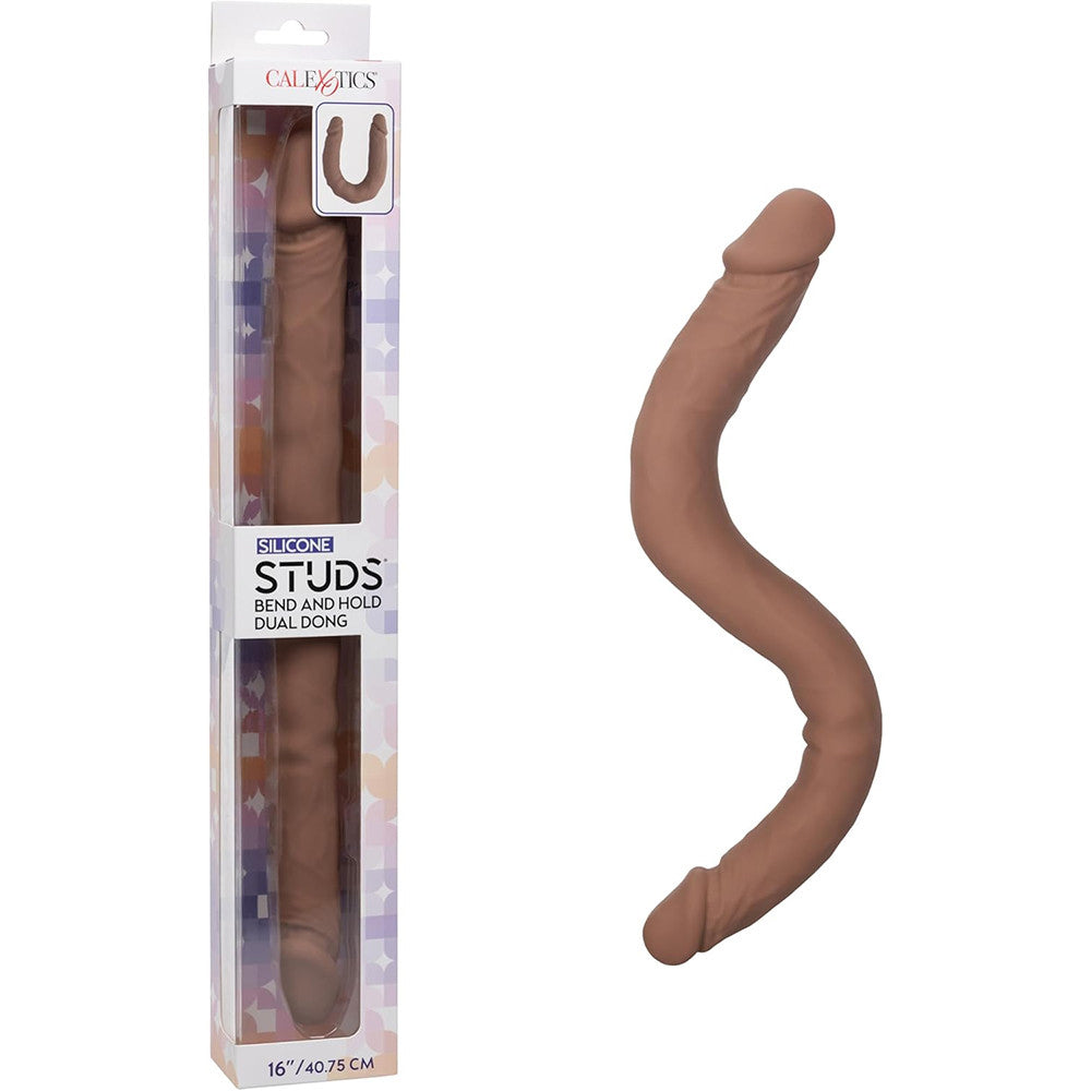 Silicone Studs Bend and Hold Dual Dong 16 inch - Brown