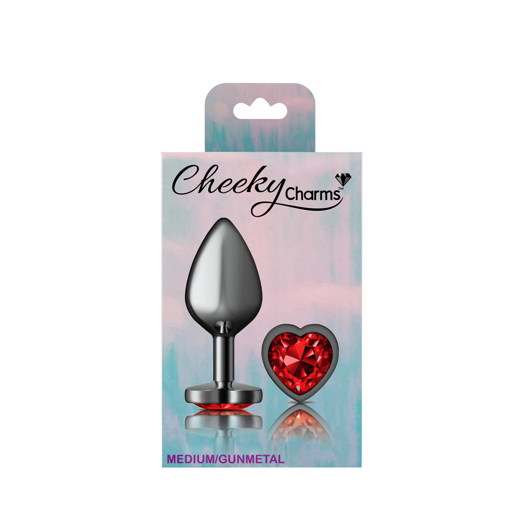 Deep Red Heart Gem Gunmetal Plug Med