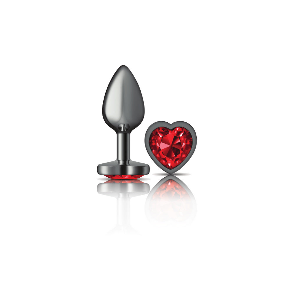 Deep Red Heart Gem Gunmetal Plug Small