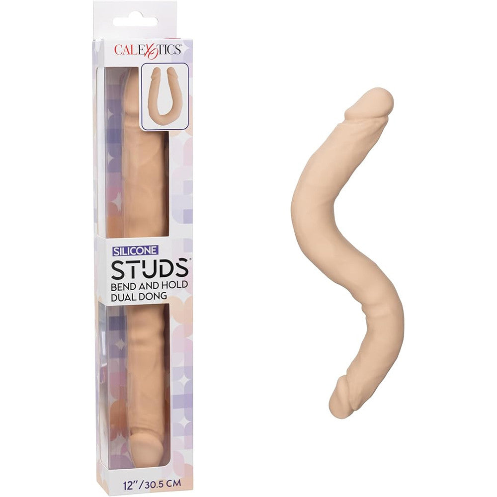 Silicone Studs Bend and Hold Dual Dong 12 inch - Ivory