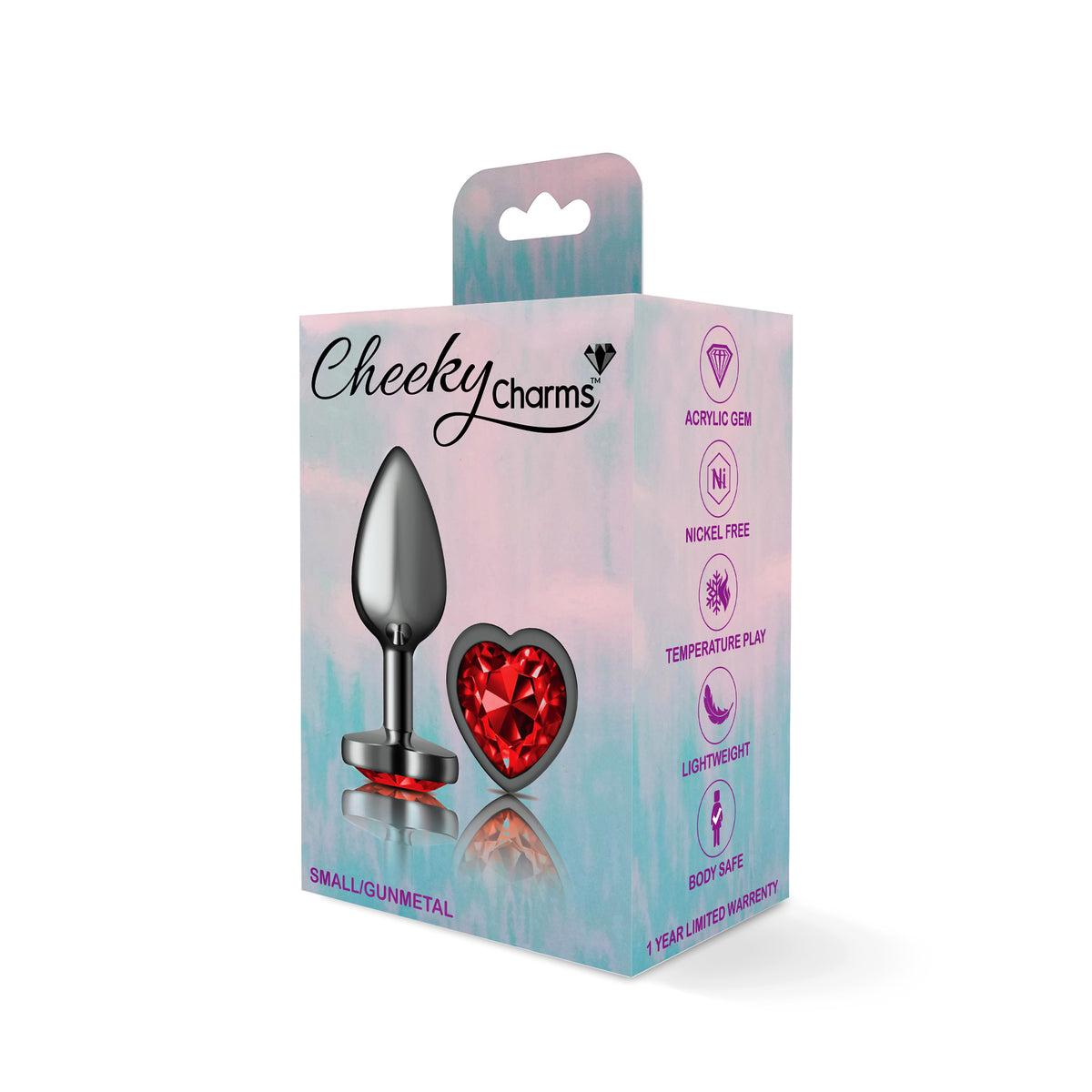 Deep Red Heart Gem Gunmetal Plug Small