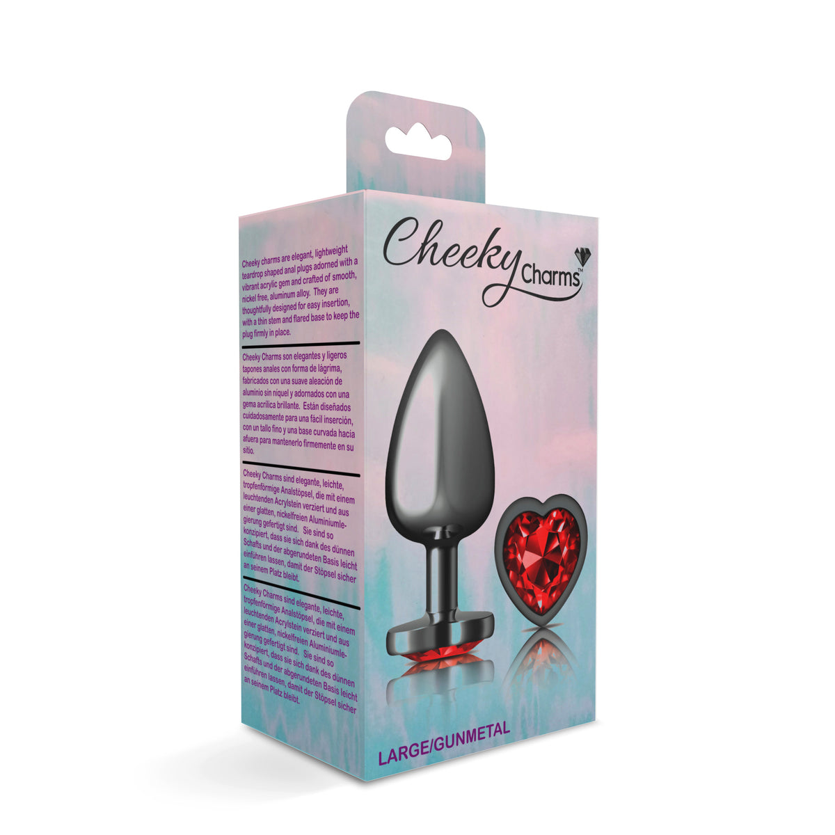 Deep Red Heart Gem Gunmetal Plug Large