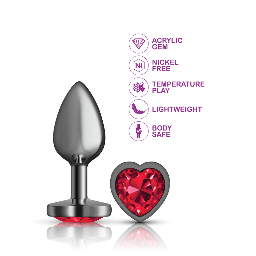 Deep Red Heart Gem Gunmetal Plug Large