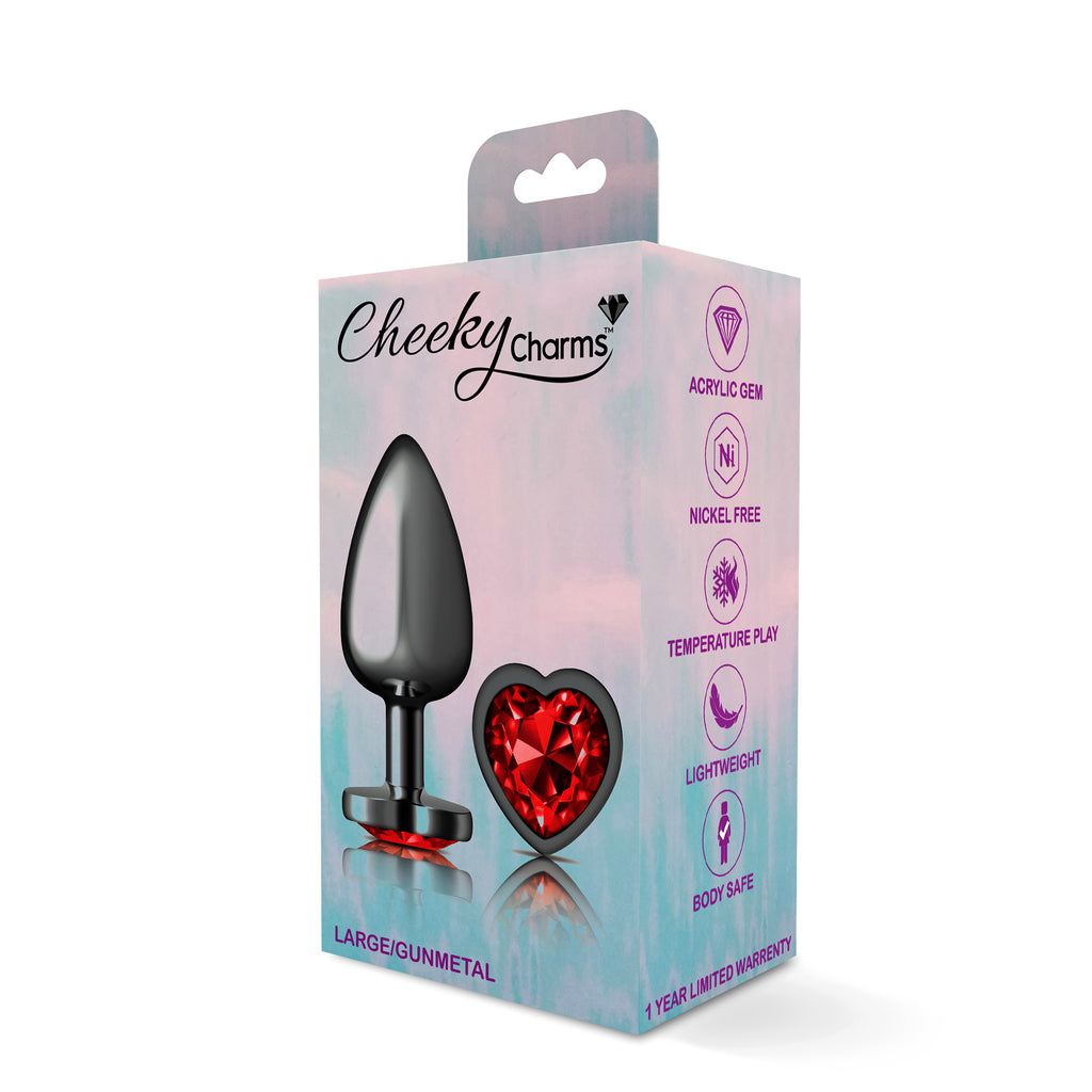 Deep Red Heart Gem Gunmetal Plug Large