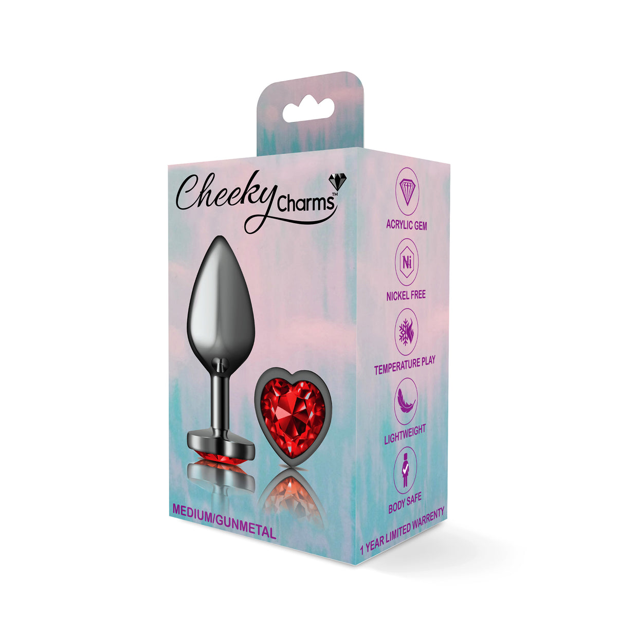 Deep Red Heart Gem Gunmetal Plug Med