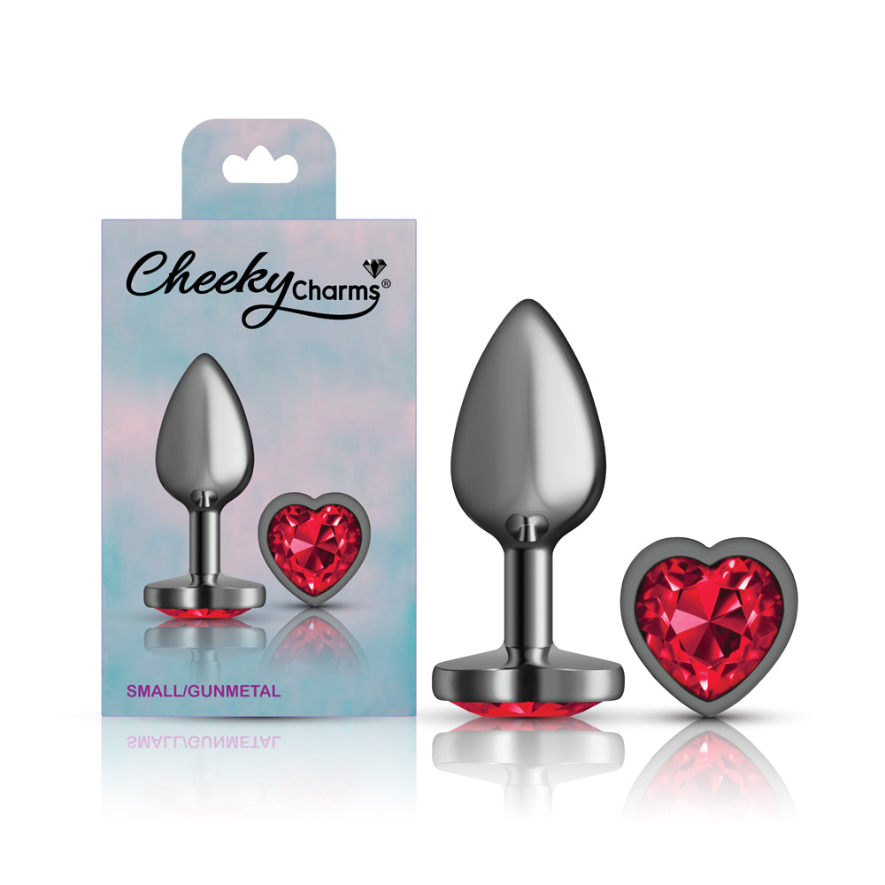 Deep Red Heart Gem Gunmetal Plug Small