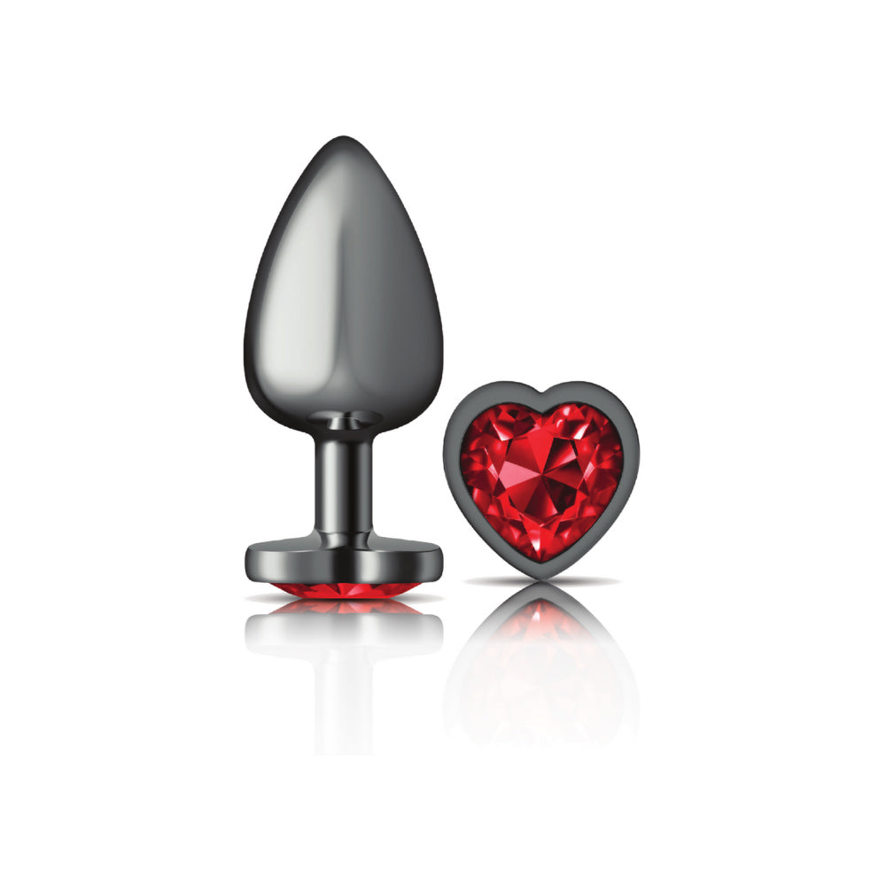 Deep Red Heart Gem Gunmetal Plug Large