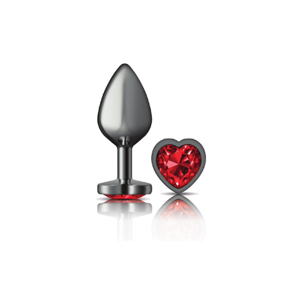 Deep Red Heart Gem Gunmetal Plug Med