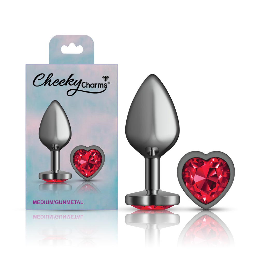 Deep Red Heart Gem Gunmetal Plug Med