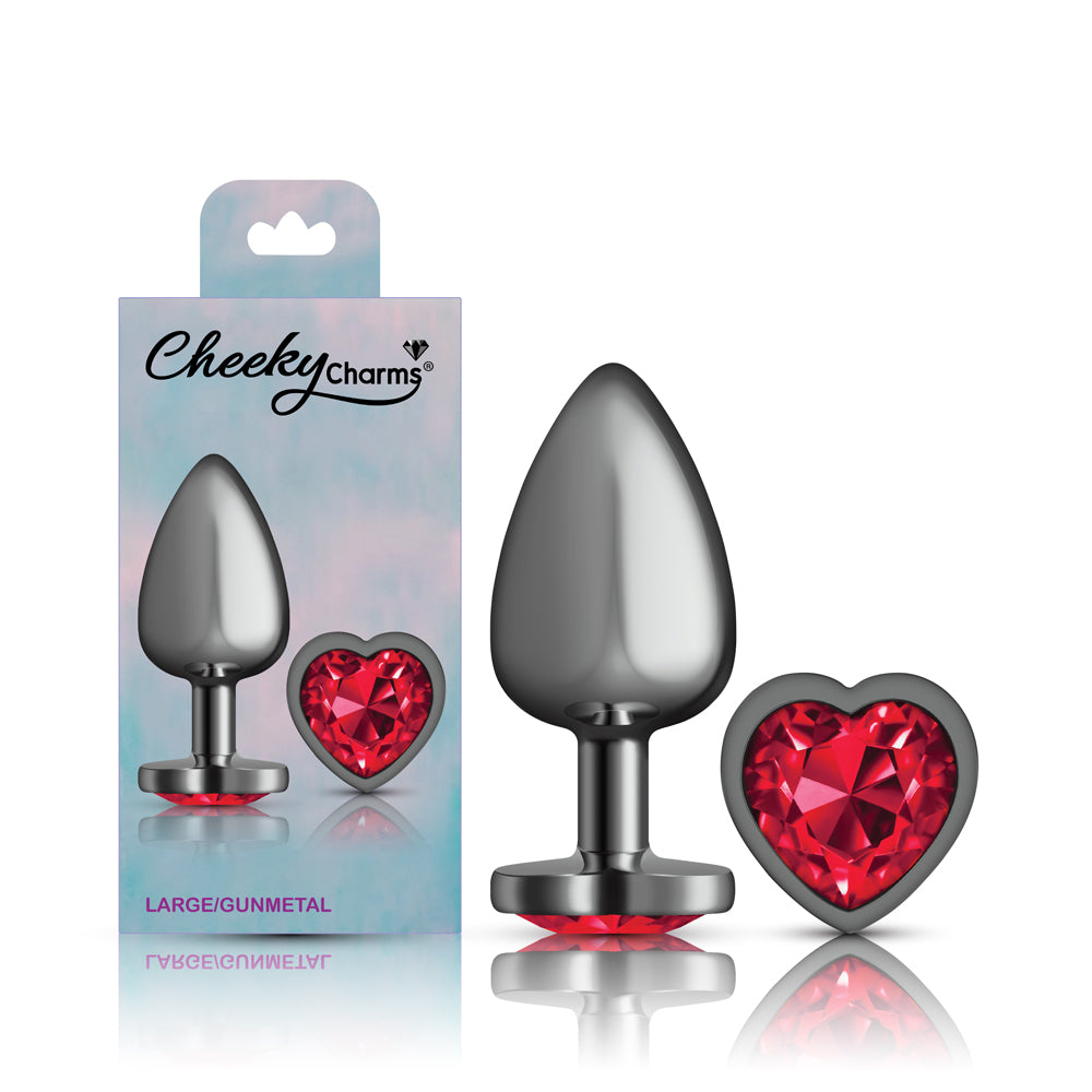 Deep Red Heart Gem Gunmetal Plug Large