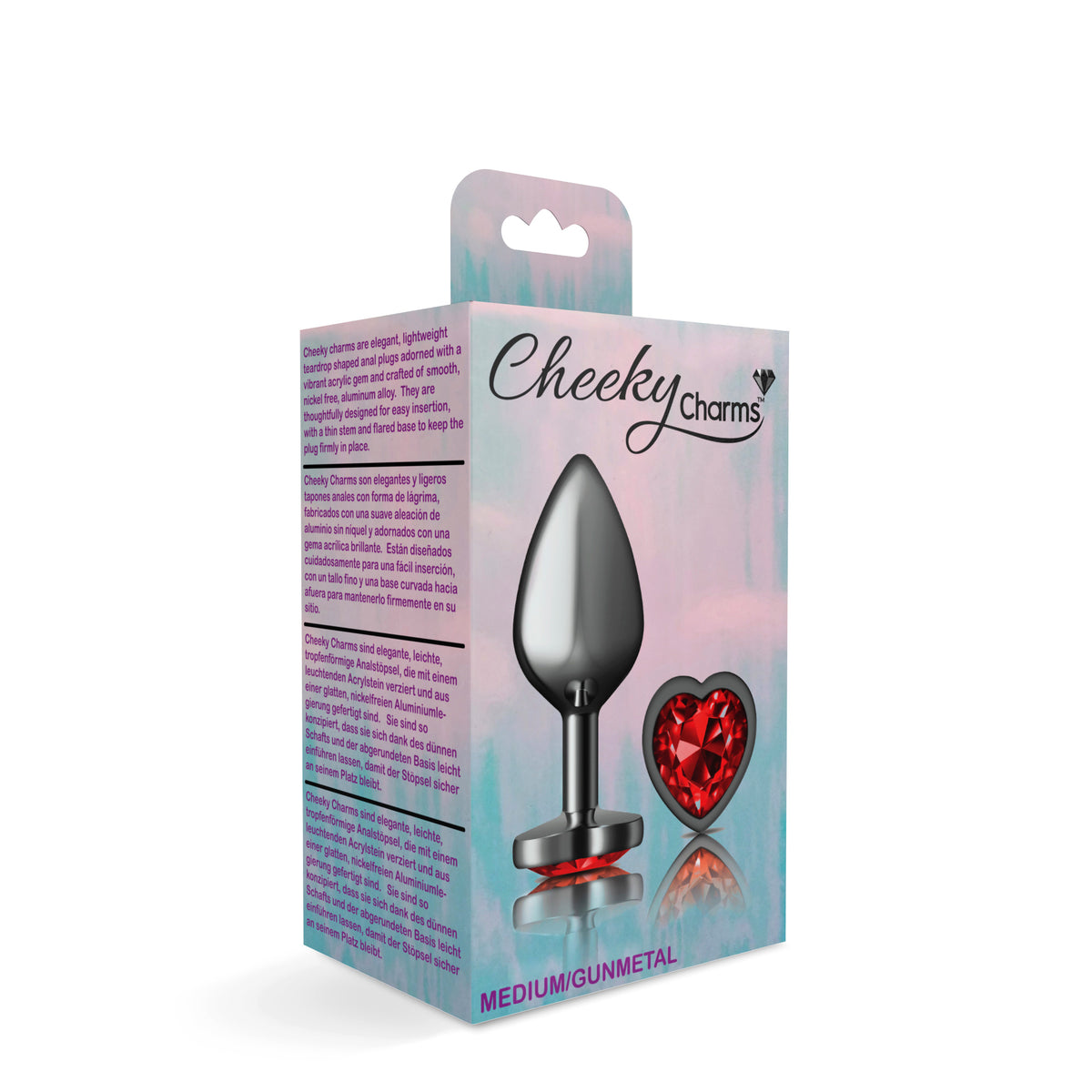 Deep Red Heart Gem Gunmetal Plug Med