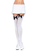Nylon Thigh Highs With Bow OS White